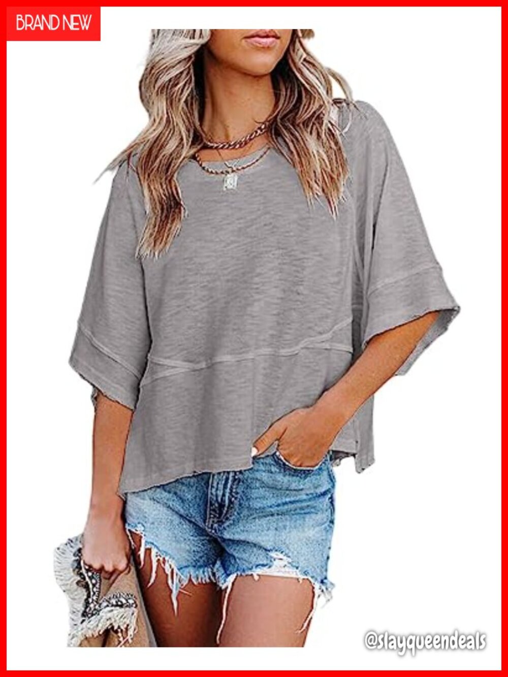 Women's Cotton Blend 3/4 Sleeve Loose Fit Crewneck Casual Tunic T-Shirt
